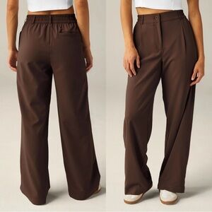 Beyond Yoga Status Wide Leg Mid Rise Trouser Pants in Espresso Brown XL NEW
